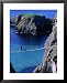 People Walking Across Carrick-A-Rede Rope Bridge to Small Rocky Island, Antrim, Northern Ireland Styles Framed Art Poster Print by Gareth McCormack, 25x31