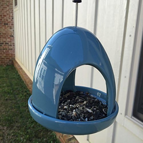 Ceramic Dome Shaped Seed Bird Feeder 6 Inches (Blue) - Popular with Cardinal, Chickadee and Titmouse