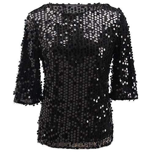 PlayWorld Womens Shimmer Glam Glitter Sequin Embellished Sparkle Tank Top Shirt