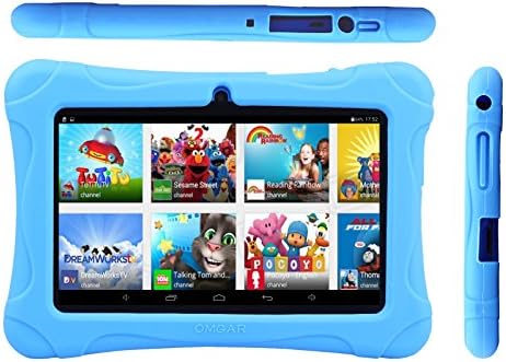 Omgar 7" Quad Core Android 4.4 Kitkat Tablet, with 16GB Storage, 1024 x 600 HD display, wifi and Dual Camera (Blue with Kid-Proof Silicone Case)