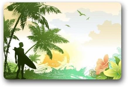 Stylish Special Design Surfing Man With Nature Pattern Print Durable Non-Woven Fabric Top Indoor/Outdoor Doormats 23.6"(L) x 15.7"(W) 3/16" Thickness