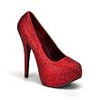 5 3/4 Inch Heel Rhinestone Red Pump Shoe Closed To Concealed Platform Costume Shoe
