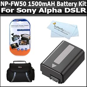 Battery Kit For Sony A55, A33 DSLR SLT A55, SLT A33, NEX-3, NEX-5, NEX-5N, NEX-C3, NEX-7 Includes Replacement Extended NP-FW50 (1500 mAH) Battery + Deluxe Carrying Case + LCD Screen Protectors + Mini Flexiible Tripod + BP MicroFiber Cleaning Cloth