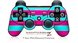 Sony PS3 Controller Skin Kearas Psycho Stripes Neon Teal and Hot Pink