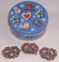 Scott's Cakes 1 lb. Dark Chocolate Covered Pretzel with Chocolate Chips & Peanut Butter Chips in a Christmas Cookie Tin