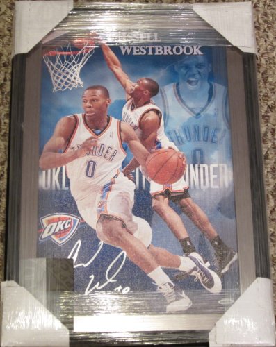 Russell Westbrook Oklahoma City Thunder Signed Autographed Framed and Matted Canvas Painting Upper Deck Litho Coa Matching Numbers Rare UDA