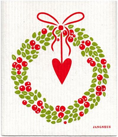 Swedish Dishcloth - Holiday Wreath Green &amp; Red