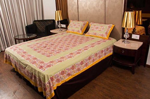 Kismat Collection 100% Pure Cotton Printed Double King Size Bedsheet With 2 Pillow Cover, Style 85