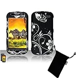 Black Flower Silver Vine Rubberized Snap on Hard Cover Protector Faceplate  ....