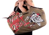 Ed Hardy - ED HARDY Christian Audigier Becca Purse Chain Canvas Handbag Bag Khaki