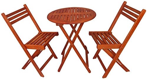 Zen Garden Eucalyptus Foldable 3-Piece Round Bistro Set, Natural Wood Finish