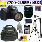 Nikon D200 10.2MP Digital SLR Camera with Sigma 18-50 & 70-300 Lenses + 4GB Accessory Kit