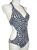 Womens Mw Monokini Swimsuit, One Piece/two Piece Swimwear, Sexy, Ring Sides, Black/white Geo Print