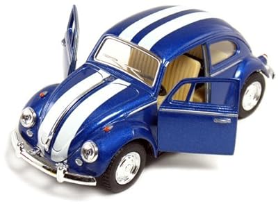 Set of 4 Cars: 5" Classic 1967 Volkswagen Beetle with Racing Stripes 1:32 Scale (Blue/Red/White/Yellow)