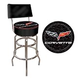 Corvette C6 Padded Bar Stool with Back - Black on Black