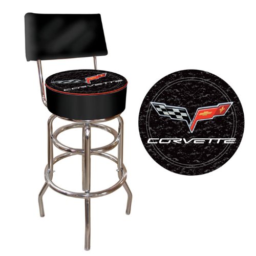 Corvette C6 Padded Bar Stool with Back - Black on Black