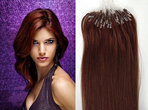 New 20 inch Easy Loop Micro Rings Beads Tipped Remy Human Hair Extensions Straight color 30-medium auburn/50g/100s