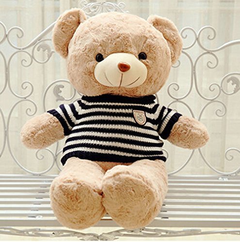 Super Cute 39" Beige Teddy Bear Rich sweater Blue stripes Plush Stuffed Toy