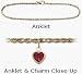 Jewelry : 10 Karat Yellow Gold 9" Flat Gucci Style Red Stone Heart Charm Anklet