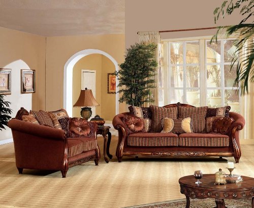 2 Pc Spice Brown Fabric Sofa & Loveseat (5 Year Warranty Included)