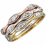 14Kt Three-Color Diamond Stackable Oval-Link Ring