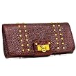 BURGUNDY CROC EMBOSSED CLUTCH BAG W/ GOLD TONE STUDS