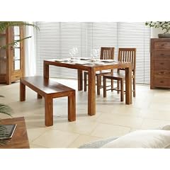 Wolf M�bel Guru Massivholz Essgruppe Akazie 140x90cm mit 2 St�hlen und 1 Bank