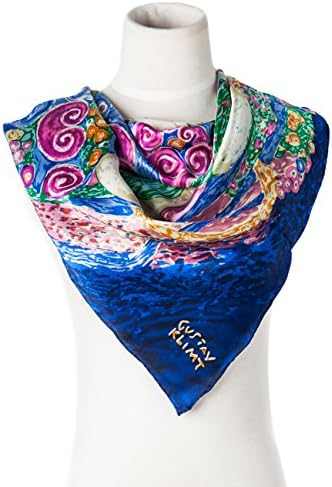Lemonpaier Luxurious 100% Charmeuse Silk Art Collection Square Scarf Shawl,Peple-Blue
