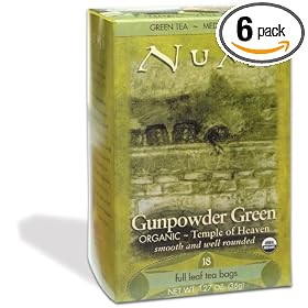 Numi Organic Tea Gunpowder Green - Full Leaf Green Tea in Teabags, 18-Count Box (Pack of 6)