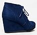 Nature Breeze Willow-01 Women's Black Lace Up Faux Leather Ankle Wedge Boots