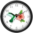 Red Throated Hummingbird or Humming Bird and Pink Hibiscus Flower - JP Wall Clock by WatchBuddy Timepieces (Slate Blue Frame)