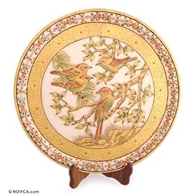 Marble plate, 'Sweet Sparrows'
