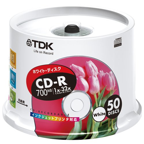 TDK CD-Rデータ用 32倍速対応ホワイトプリンタブル ポットケース入り50枚パック [CD-R80EWX50PS]