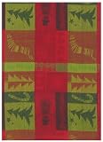 100% Cotton Jacquard Green and Red Christmas Dishtowel 18" X 28" Set / 6