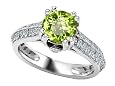1.80 cttw 925 Sterling Silver 14K White Gold Plated Genuine Round Peridot Engagement Ring - Gold Plated Silver