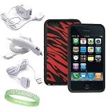 Apple Ipod Touch 8 GB / 32 GB / 64 GB 3rd Generation 3G ( Newest Version ) Red Zebra Silicone Skin Case cover + Ipod Touch 3G Car Charger + Ipod Touch 3G Wall / Travel Charger + Ipod Touch 3G Data / Sync Cable + Vangoddy TM