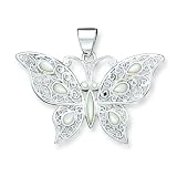 Sterling Silver Mother of Pearl Fancy Butterfly Pendant with 20 inch Sterling Silver Chain