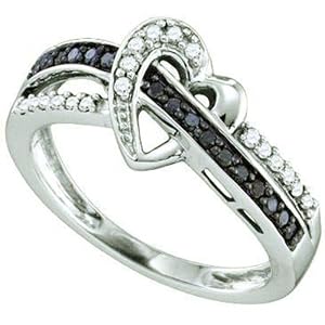 0.25 Carat (ctw) 10k White Gold Round Black & White Diamond Ladies Crossover Heart Bridal Promise Ring