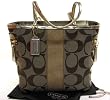 AUTHENTIC COACH SIGNATURE STRIPE SHOULDER TOTE HANDBAG (Khaki/Metallic Gold)
