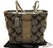 AUTHENTIC COACH SIGNATURE STRIPE SHOULDER TOTE HANDBAG (Khaki/Metallic Gold)