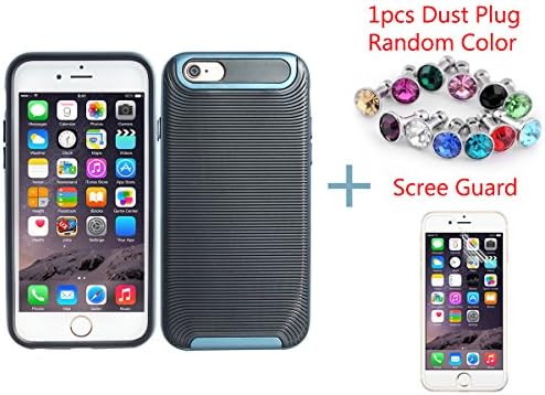Alicases iPhone 6 Plus Case, [Navy]Hybrid Armor Dual Layer 2 in 1 Rugged Durable Shockproof Protective Case Cover + HD Clear Screen Protector + 1pcs Dust Plug for iPhone 6 Plus 5.5 Inche Screen