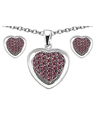 Original Star K (tm) Created Ruby Heart Shape Love Pendant Box Set with matching earrings in 925 Sterling Silver