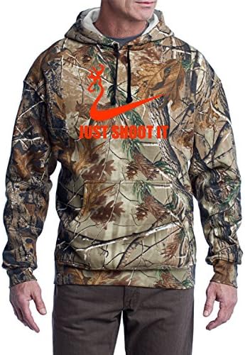 Men's Deer Hunting Camo Hoodie Sweatshirt Just Shoot It Camouflage $30 Sale! (Small, Camouflage)