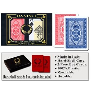 Da Vinci Ruote, Italian 100% Plastic Playing Cards, 2-Deck Poker Size Set, Regular Index, w/2 Cut Cards