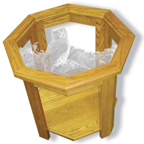Oak Glass Top End Table With Great Horned Owl Etched Glass - Great Horned Owl End Table Furniture - Unique Great Horned Owl Gift Ideas - Fully Assembled - 22" x 22" x 20" high reviews
