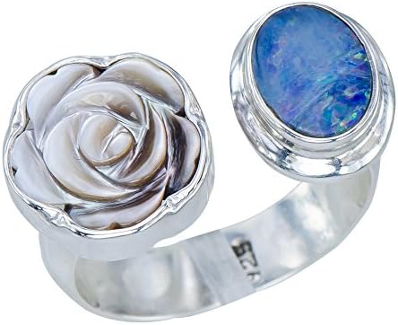 Womens Multi-Gemstone Australian Fire Opal &amp; Moonstone Rose 925 Sterling Ring