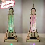 WAYCOM 3D Holz Empire State Building Jigsaw Puzzle - 3D-Puzzle, Sensor-Licht, Sonnenuntergang Licht-Up, 3D-Holz-Spielzeug-Gebäudemodell Assembled 3D Puzzle DIY Handbuch(Empire State Building) -