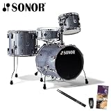 Sonor SSE-10-SAFARI-C1-BGS-KIT-1 Safari 4 Piece Drum Set with Evans Drumset Survival Guide, Vic Firth/DPS Music 5A Drumsticks and LP Rumba Shaker