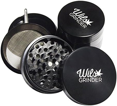 Wils Grinder - 4 Pieces (2.5-Inch) Aircraft Grade Aluminum Herb Grinder with Razor Sharp Teeth - Free Velvet Carry Pouch Included