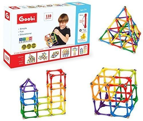 Goobi 110 Piece Construction Set with Instruction Booklet | STEM Learning | Assorted Rainbow colors by Goobi
